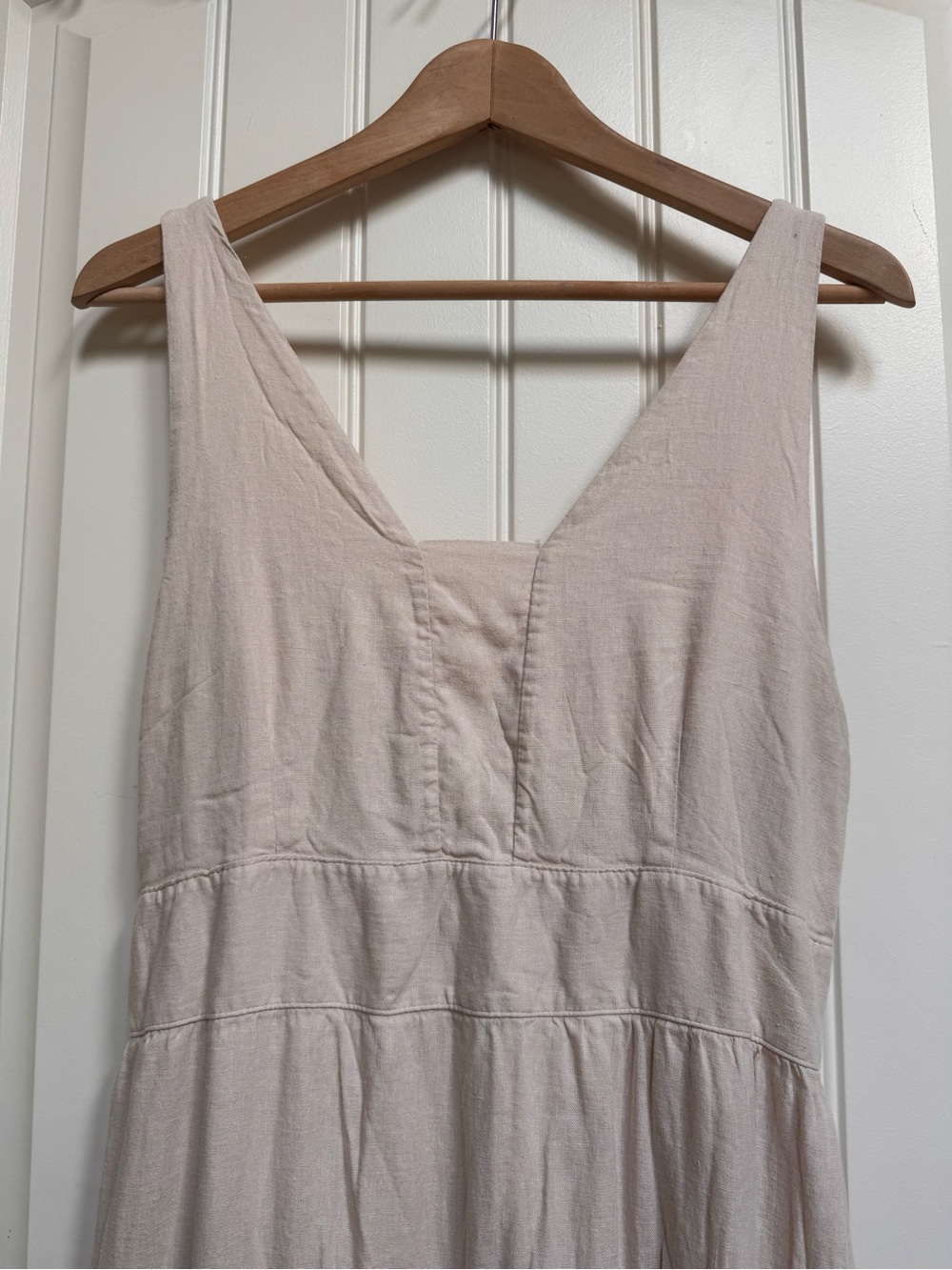 Luisa Perla Cream Linen Blend Tiered Maxi Sundress with Pockets. Size XL - Picture 2 of 10